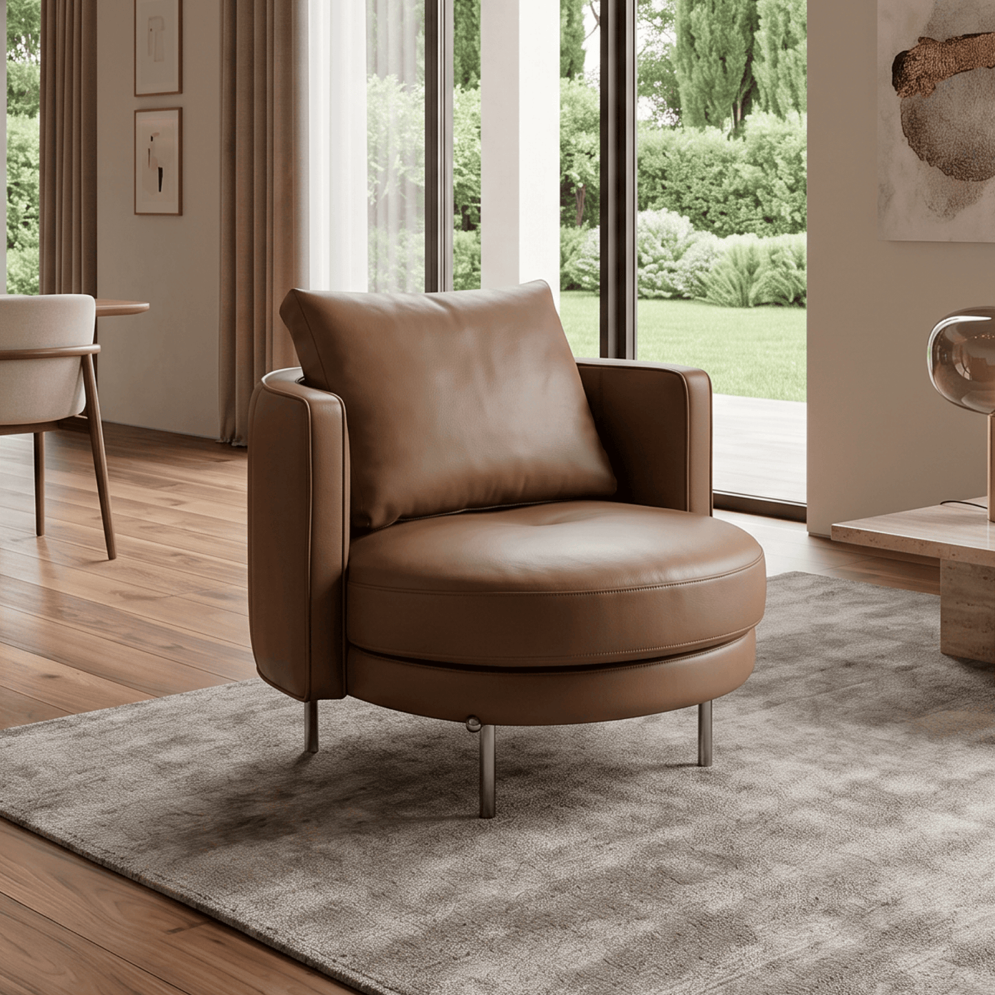 Boucle Leather Trim Lounge Chair