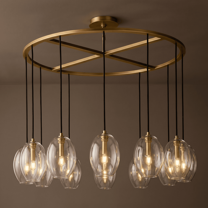 Brass Ring Multi-Glass Drop Chandelier