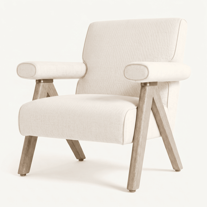 Mid-Century Oak Leg Fabric Armchair