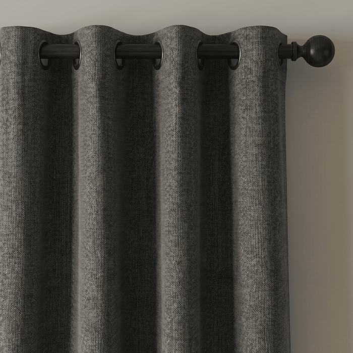 Thick Dark Gray Linen Look Curtain Fabric