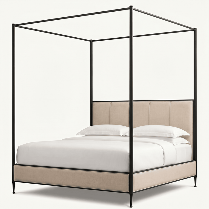 Hand-Forged Iron Upholstered Canopy Bed