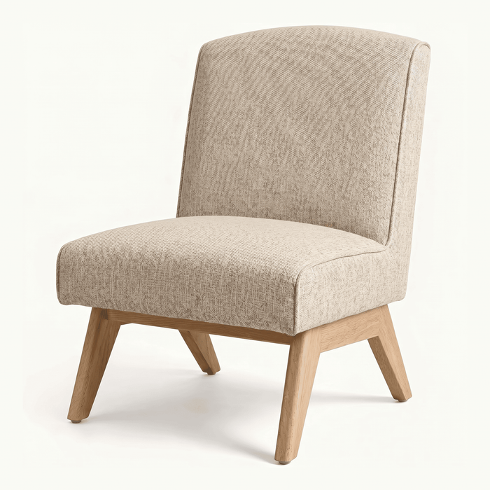 Mid-Century Oak Leg Fabric Slipper Chair