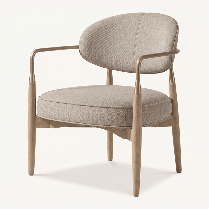 Metal & Wood Frame Mid-Century Fabric Chair