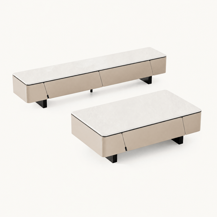 Low Wide Stone Top Media Console
