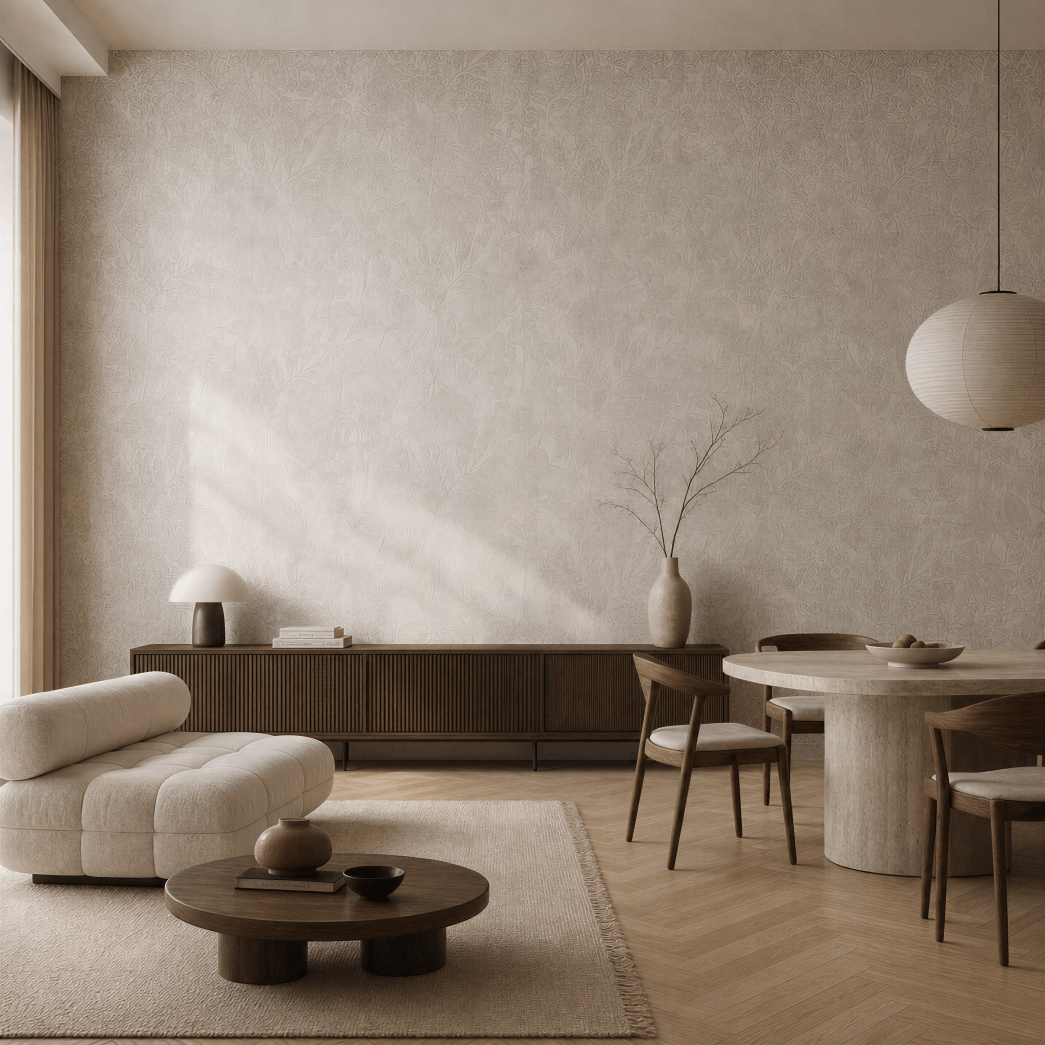 Ivory Botanical Relief Textured Feature Wallcovering