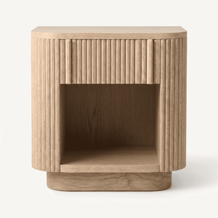 Fluted Oak Open Shelf Nightstand
