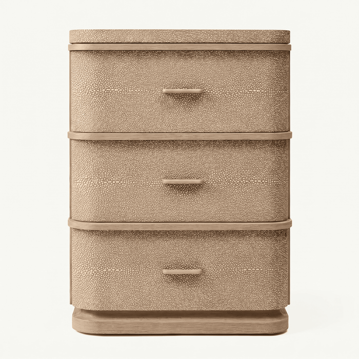 Shagreen-Effect Oak Three-Drawer Nightstand