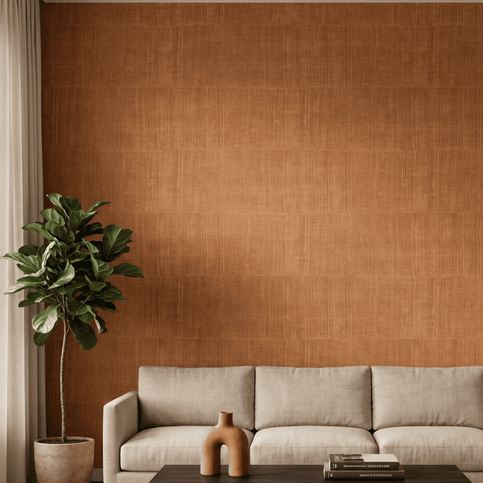 Warm Terracotta Grid Textured Wallcovering