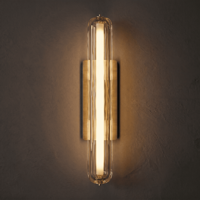 Brass Linear LED Glass Tube Wall Sconce