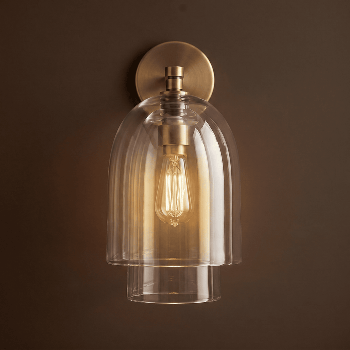 Brass Double Bell Glass Shade Wall Sconce