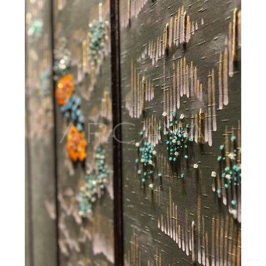 Oriental Embroidered Hotel Upholstered Screen - scene