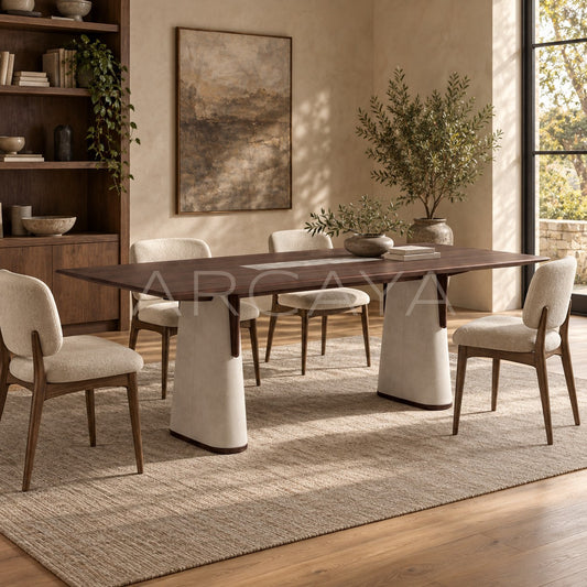 Walnut Marble Inlay Three Use Desk Table - scene