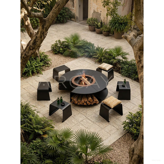Outdoor Garden Fire Pit Matte Black - scene