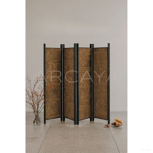 Gilded Carved Wallpaper Folding Screen - scene