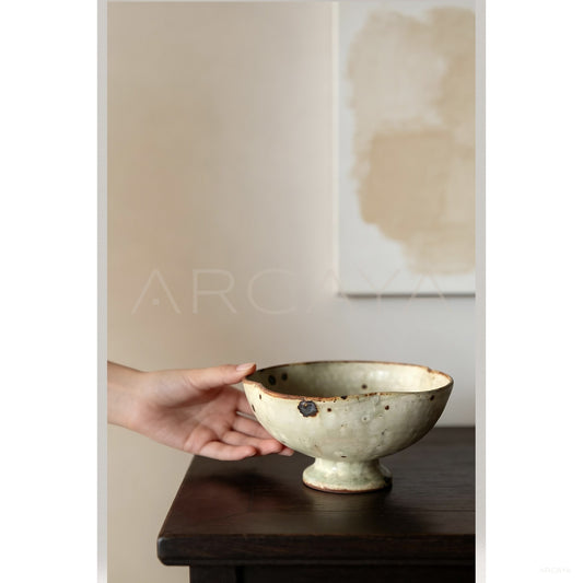 Amu Collab Grey Iron Spot Stoneware Footed Bowl - scene