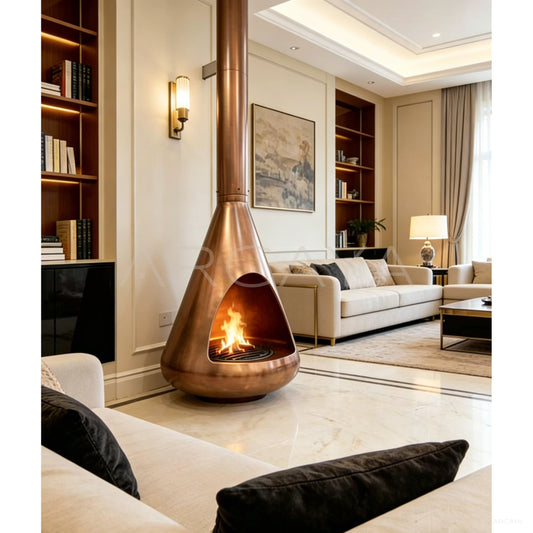 Bronze Water Drop Floor Fireplace - scene