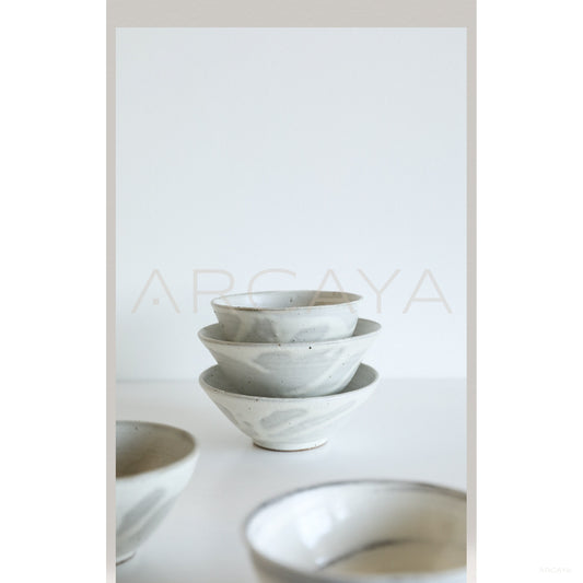 Sunxun Collab White Swirl Stoneware Conical Bowl - scene
