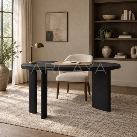 Oak Solid Wood Desk Matte Black Brushed - scene