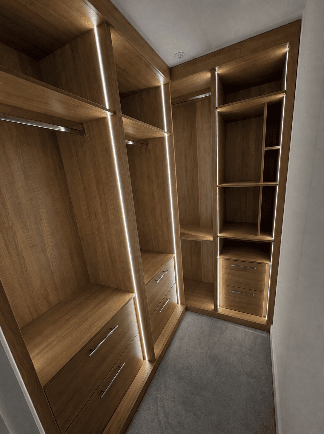 Amber Collection LED-lit corner shelving