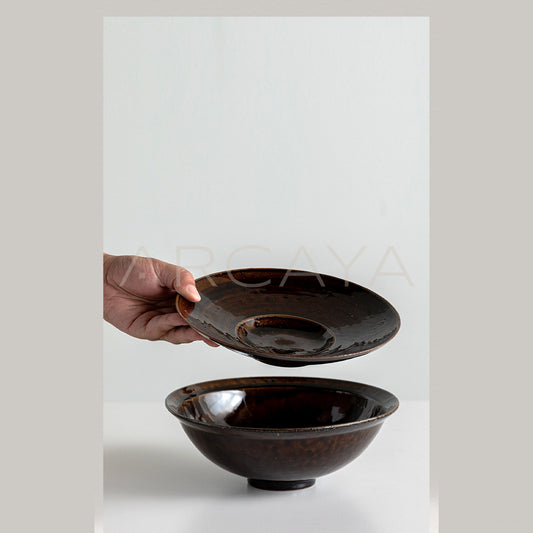 Sunxun Collab Vintage Brown Glaze Conical Bowl - scene