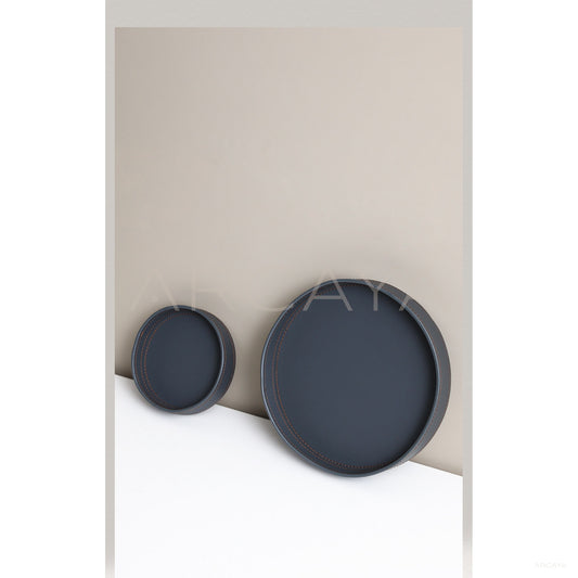 Handmade Leather Round Storage Tray - scene