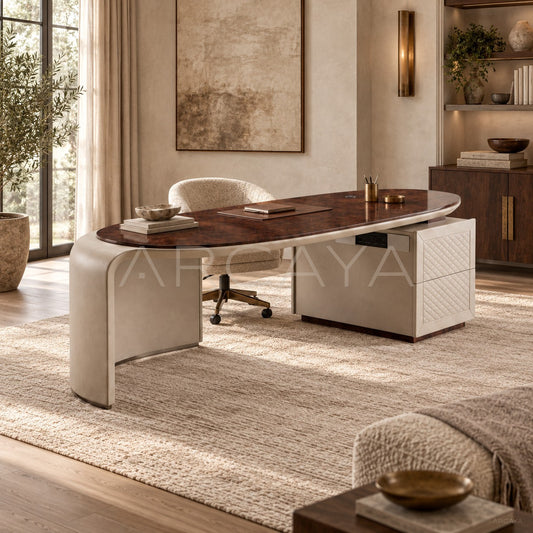 Curved Leather Multifunctional Executive Desk - scene