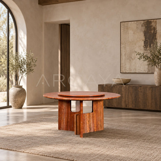Red Travertine Round Table - scene