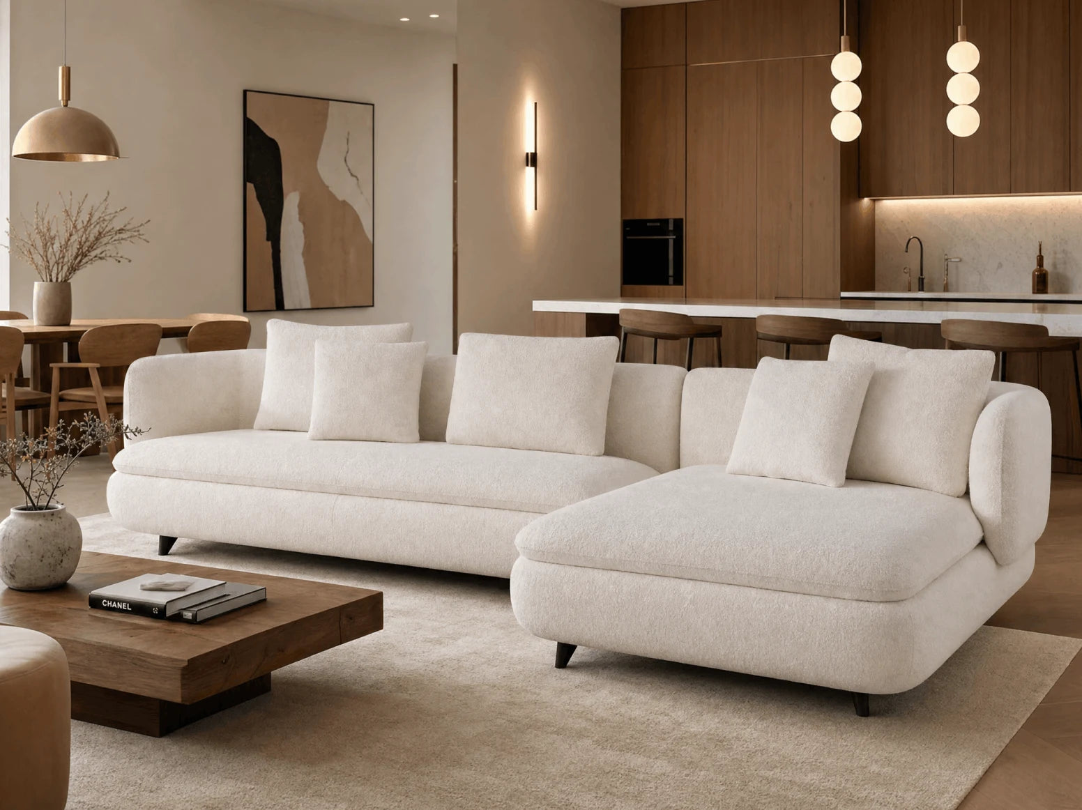 Sculptural curved sofa living room