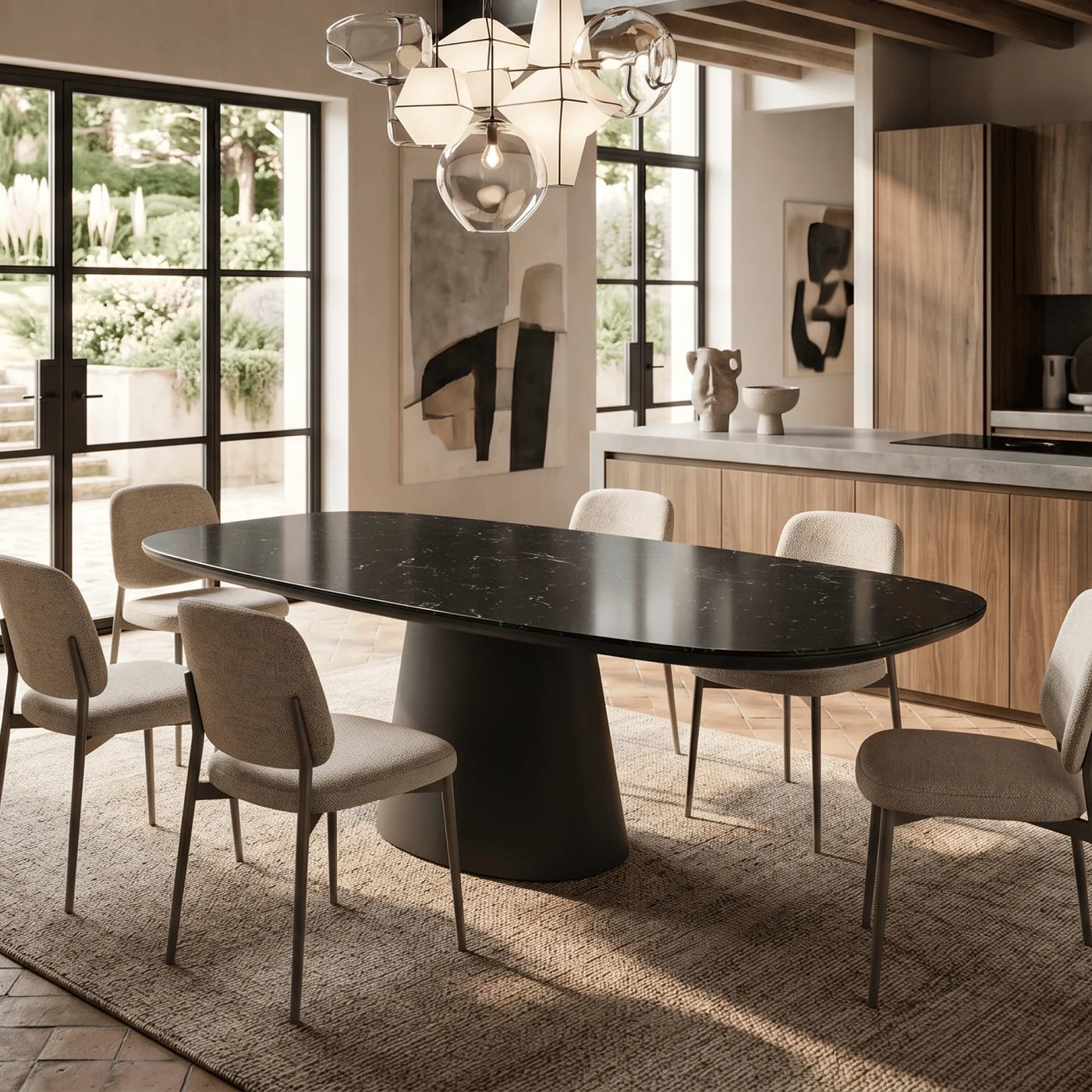 Stone Dining Tables in a styled room