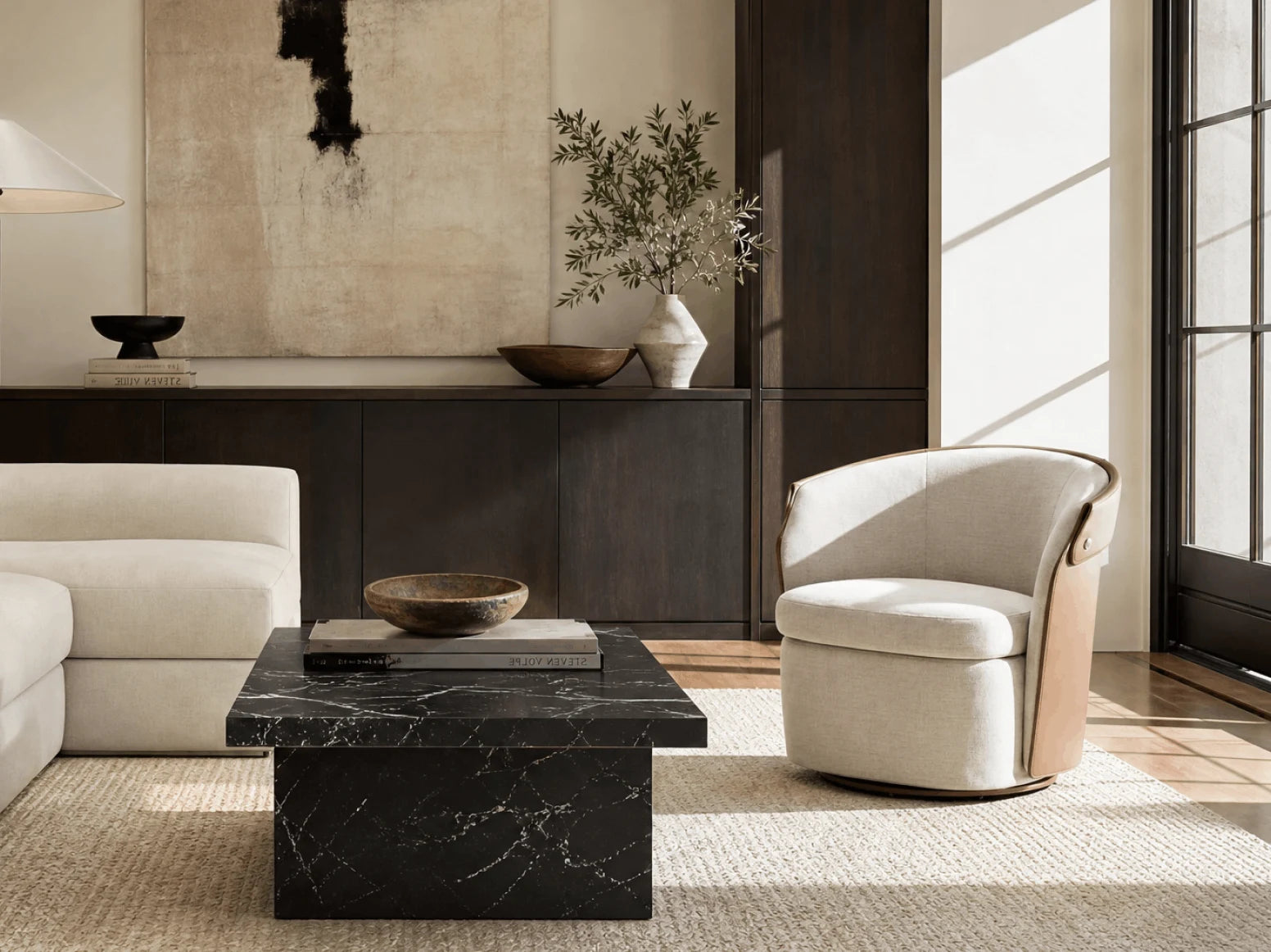Swivel accent chair interior