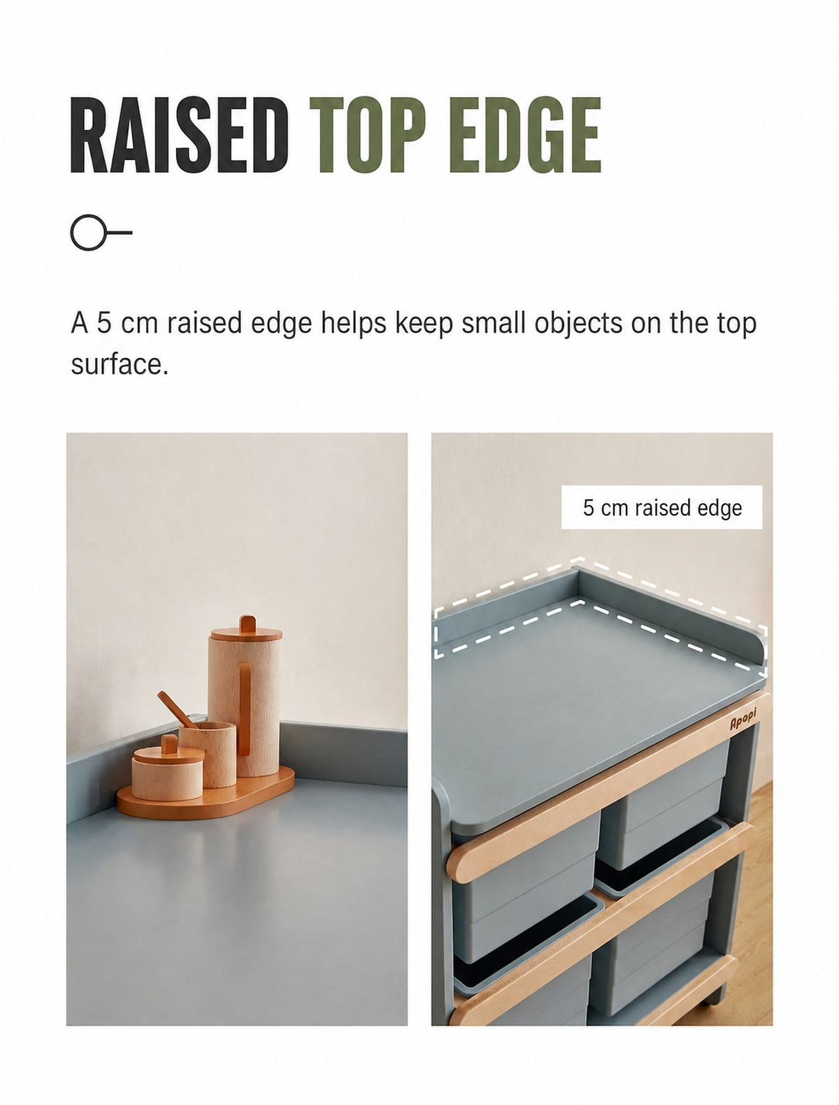 Close-up views of the 5 cm raised top edge