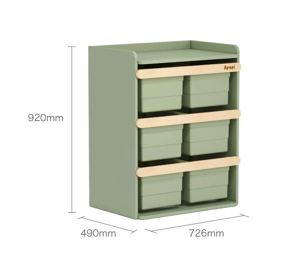  Six-bin cabinet measuring 726 mm wide, 490 mm deep and 920 mm high