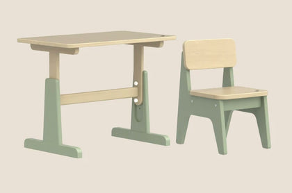  Bean Green adjustable desk with one matching beech chair