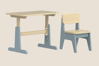 Blueberry adjustable desk with one matching beech chair