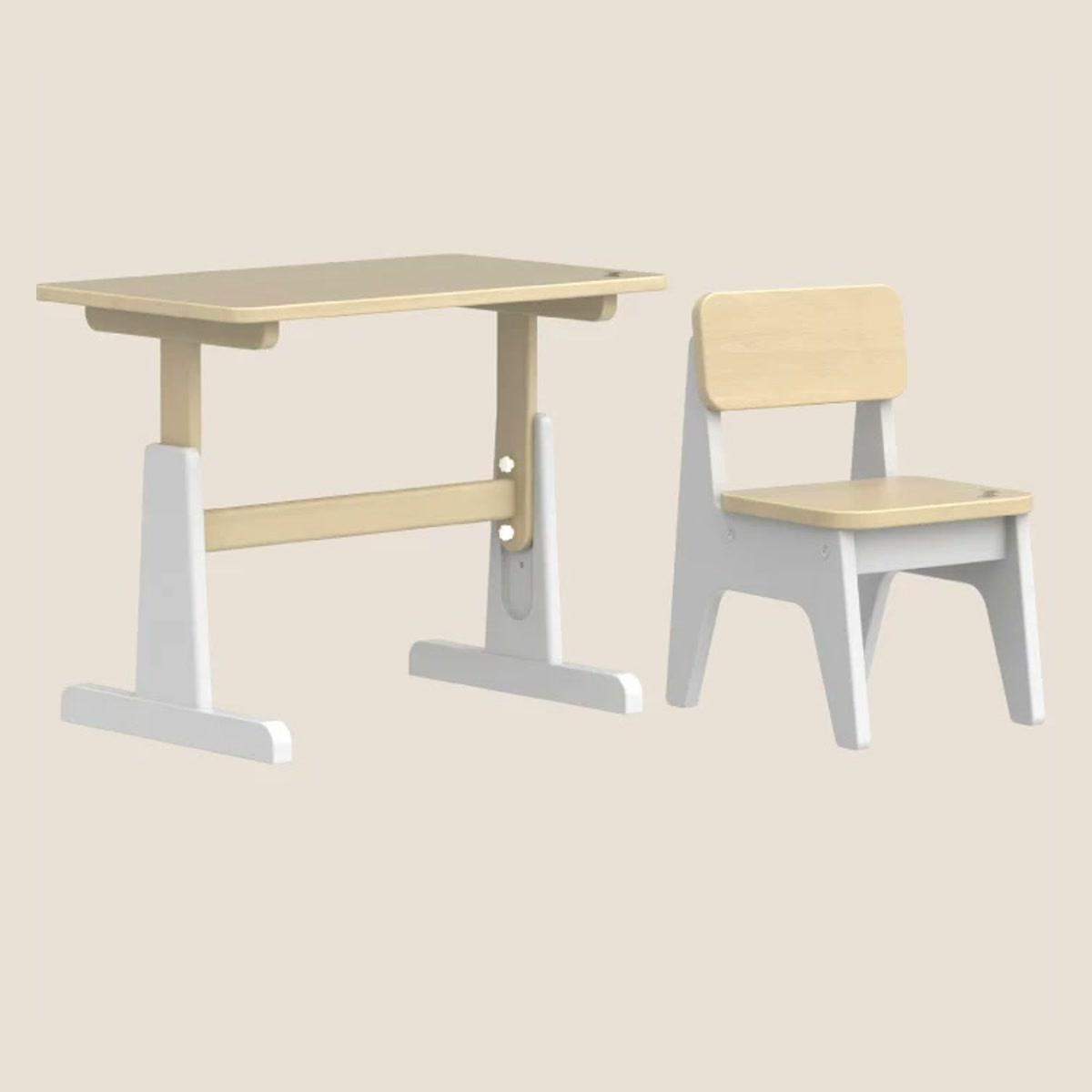 Ivory adjustable beech desk with one matching backrest chair