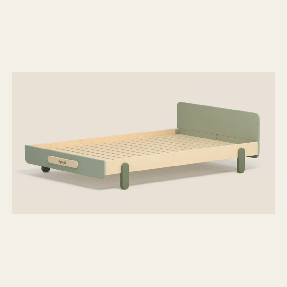 Bean Green beech bed frame with headboard and fitted legs