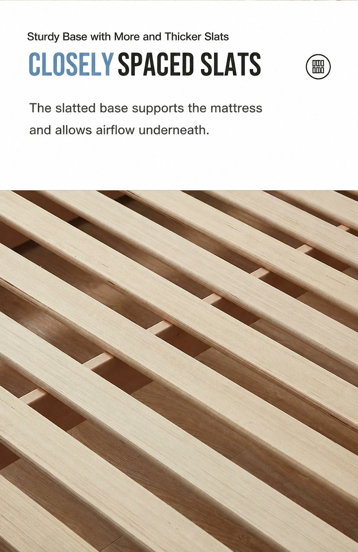  Closely spaced LVL slats forming the mattress support base