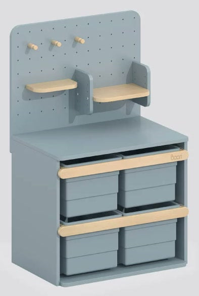  Blueberry pegboard cabinet with wood hooks and shelves