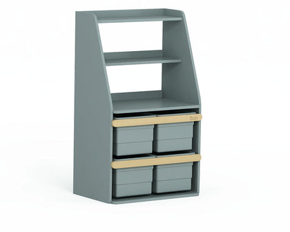  Blueberry shelf cabinet with open upper shelves and four lower bins