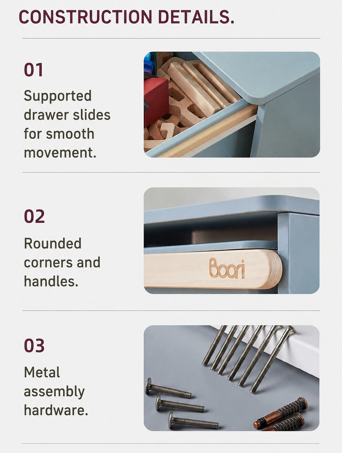  Cabinet handles, edges and storage details