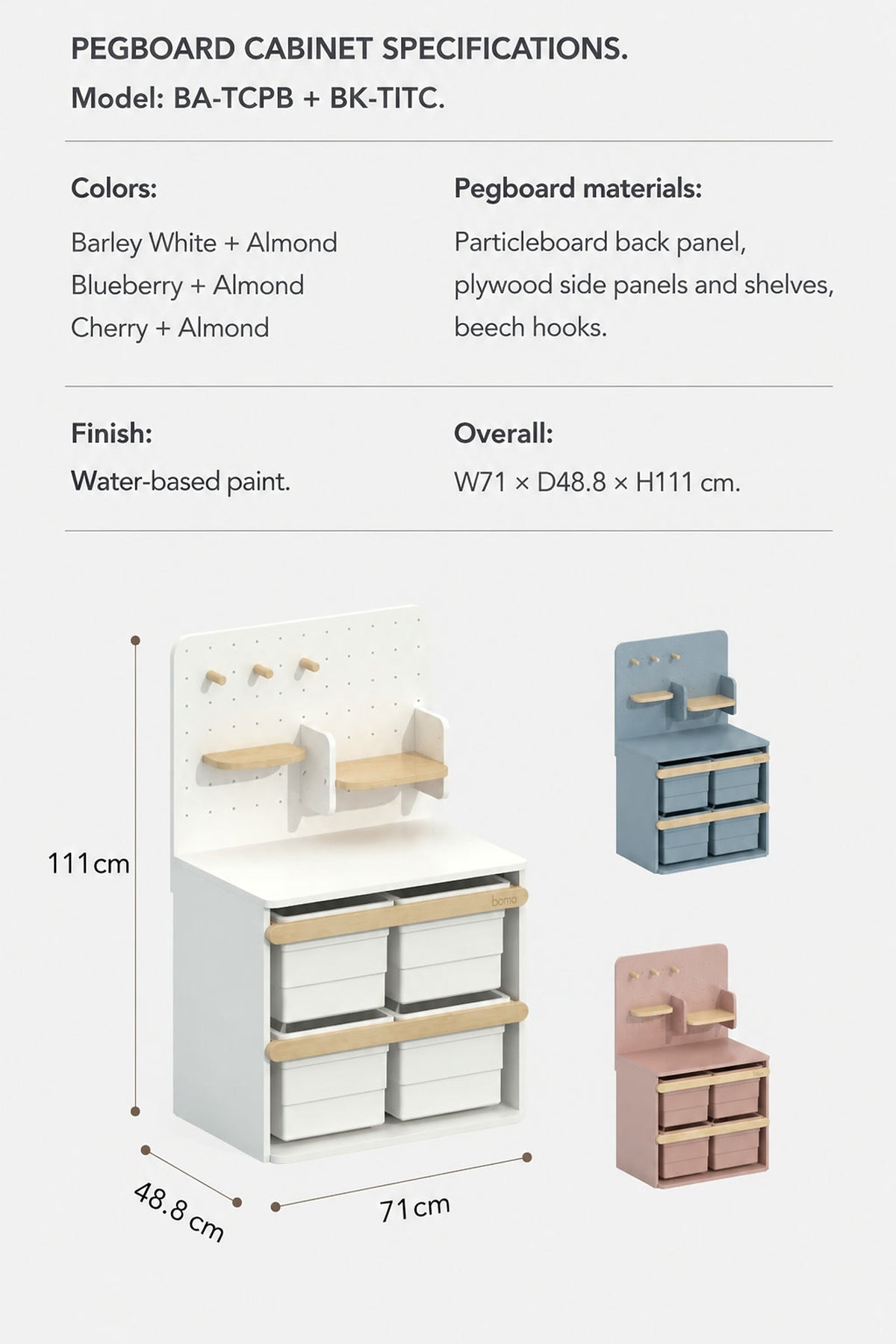  Pegboard cabinet measuring 71 by 48.8 by 111 cm