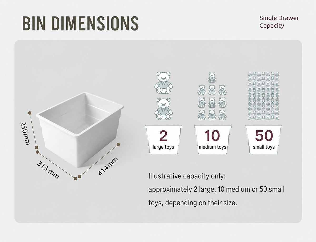 Removable storage bin measuring 414 by 313 by 250 mm