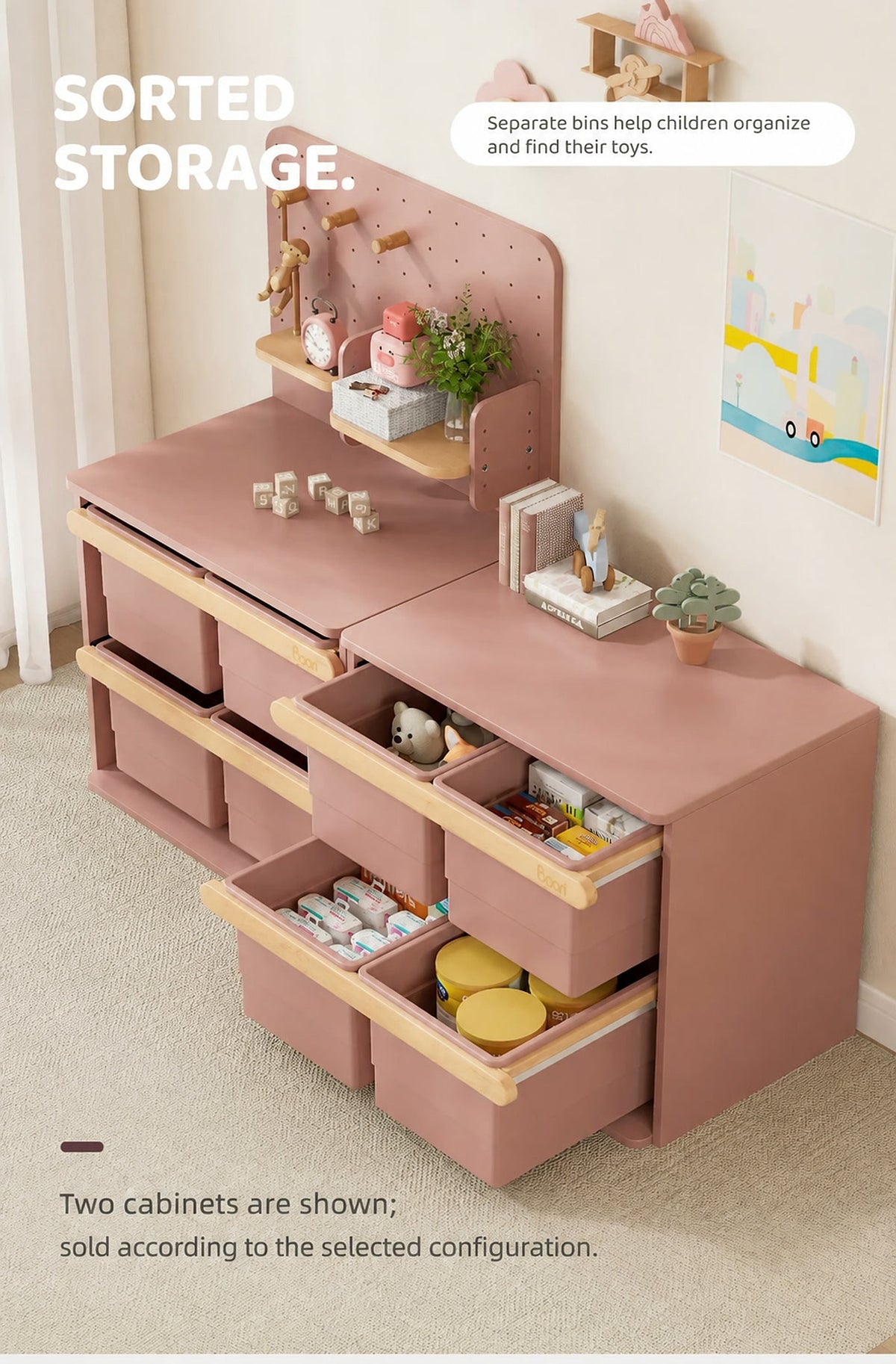  Toy storage sorting examples in coordinated cabinets