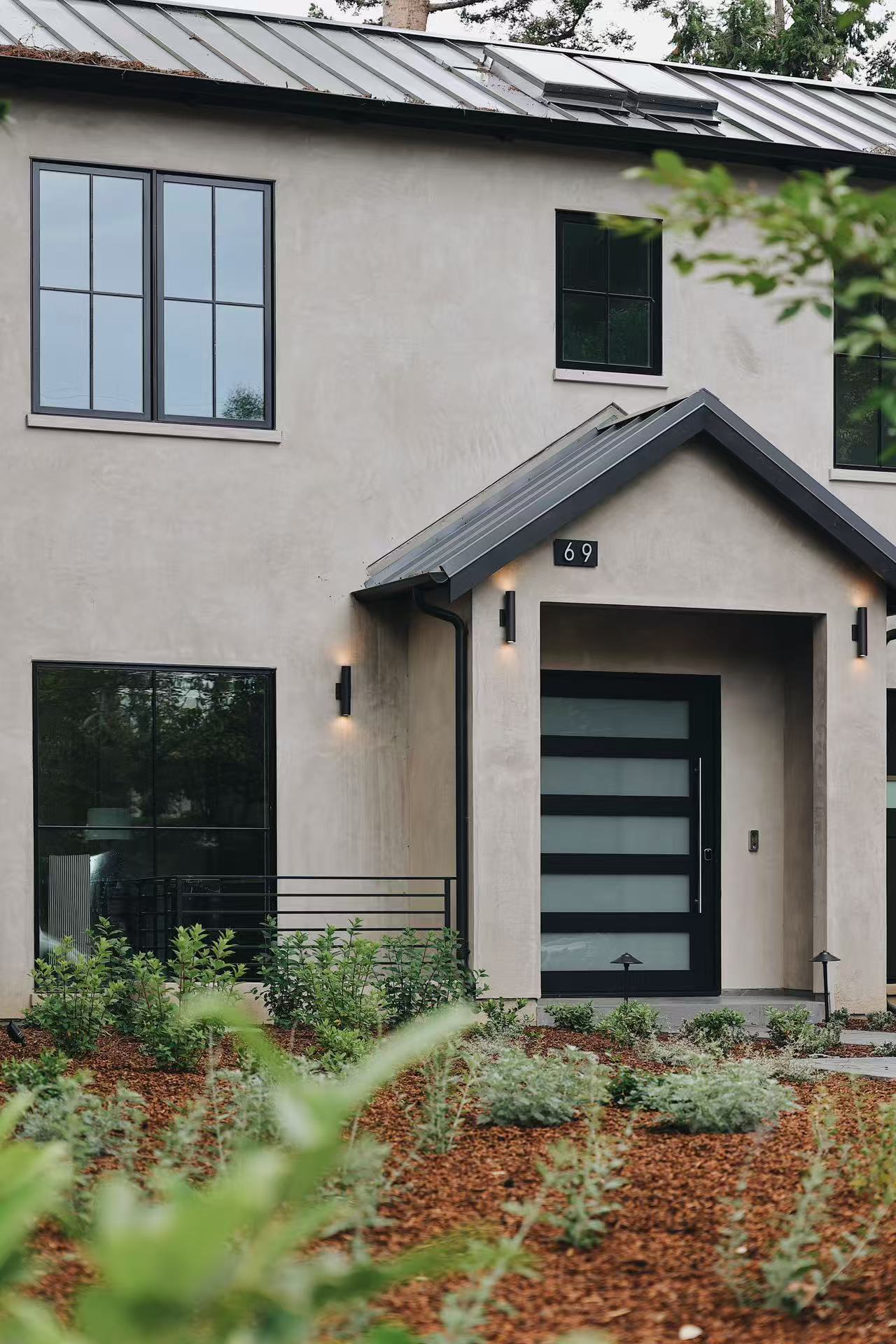 Vertical view of the entry elevation and garage volume