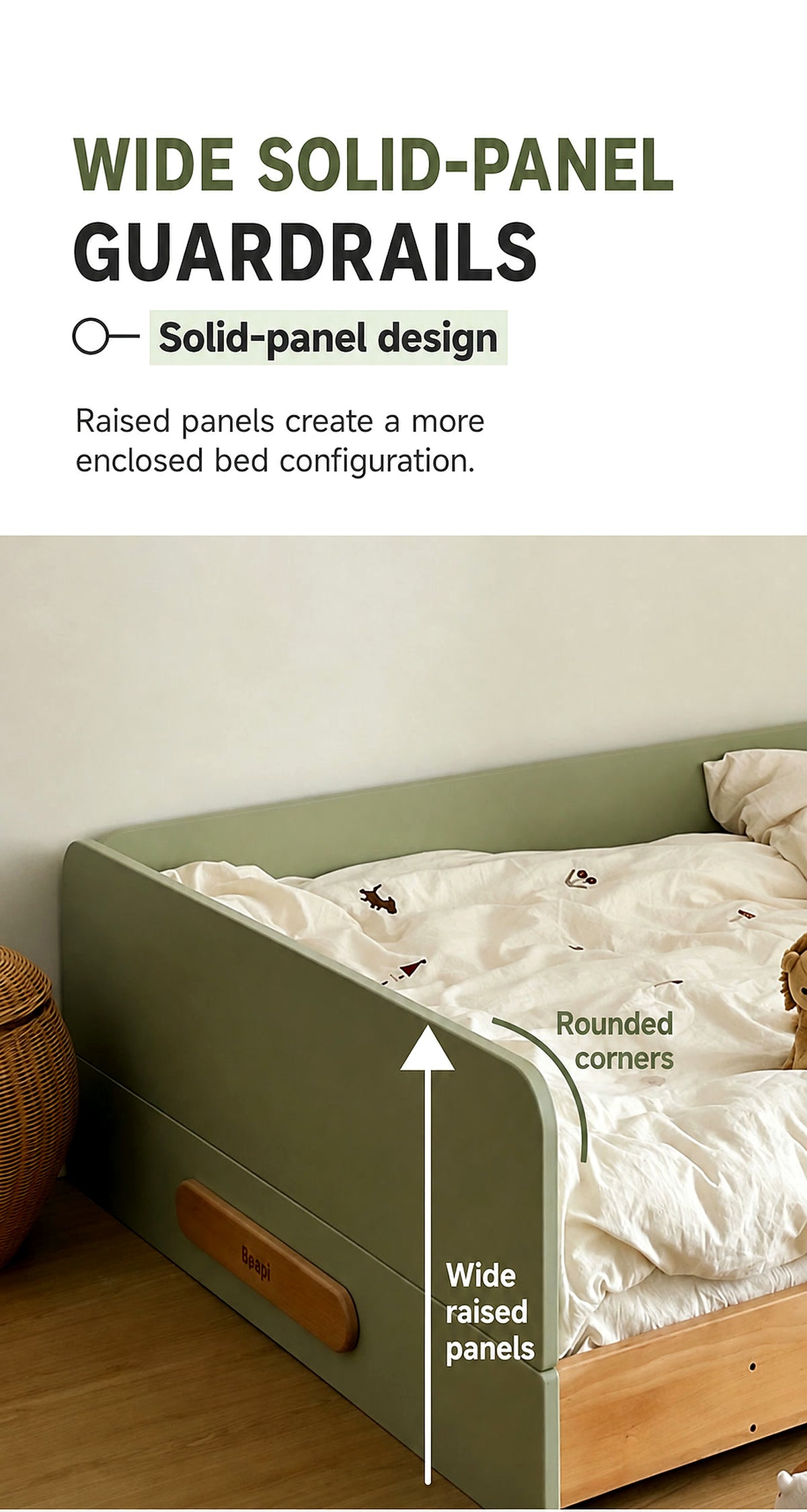  Wide three-sided raised panels with rounded corners