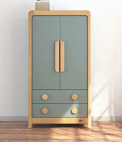  Blueberry wardrobe front view showing paired timber handles and two drawers