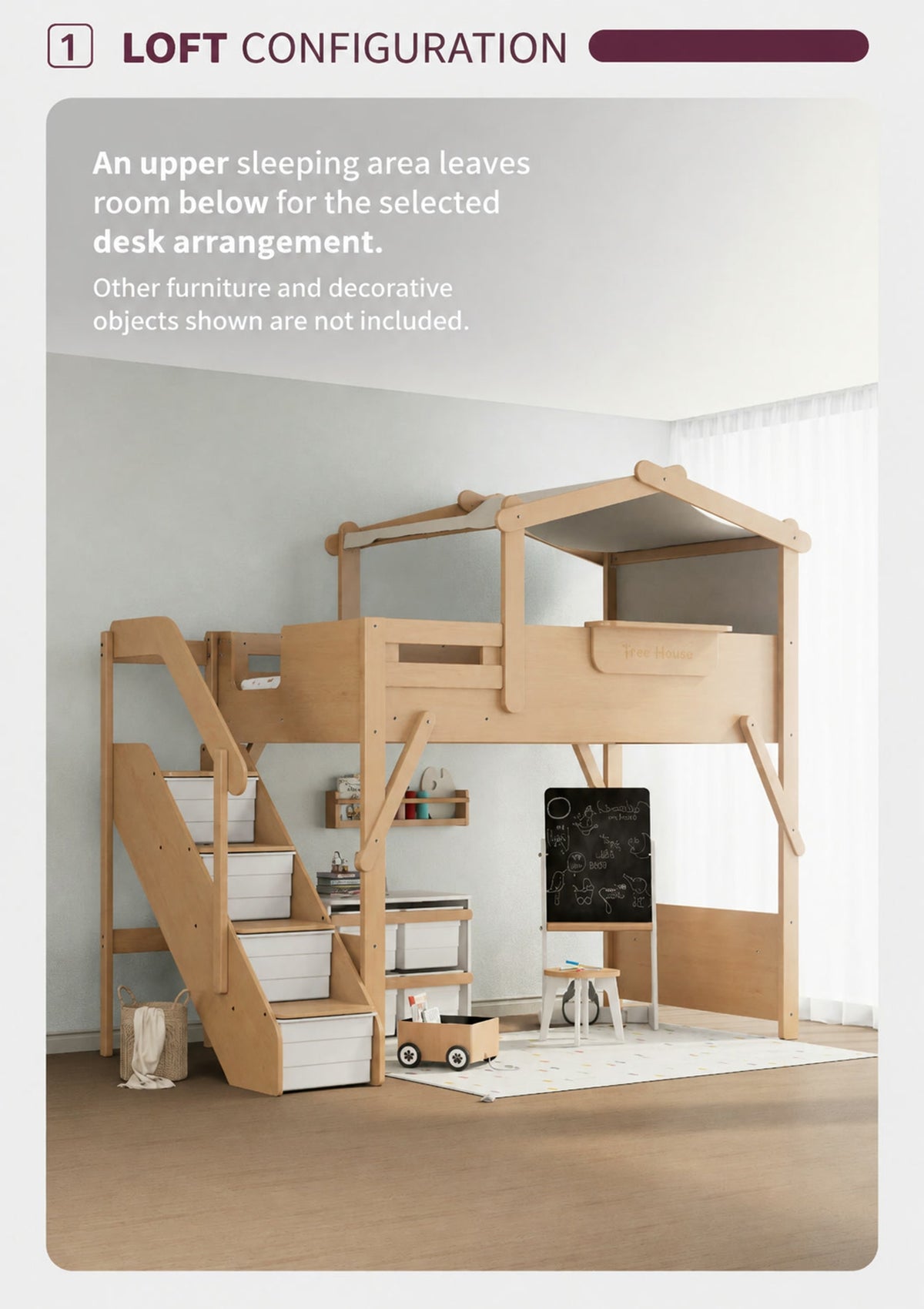  Loft configuration with open space below for the selected desk arrangement