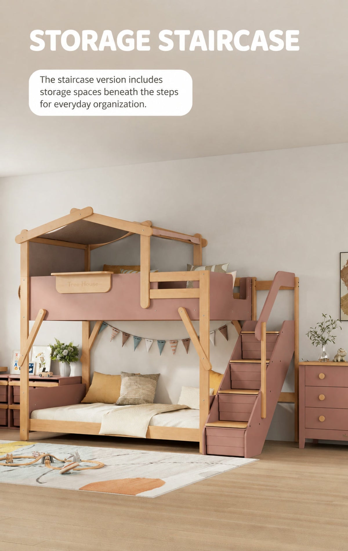  Storage-stair configuration beside the treehouse bunk bed