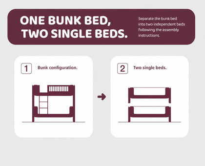  Diagram showing conversion from one bunk bed into two single beds