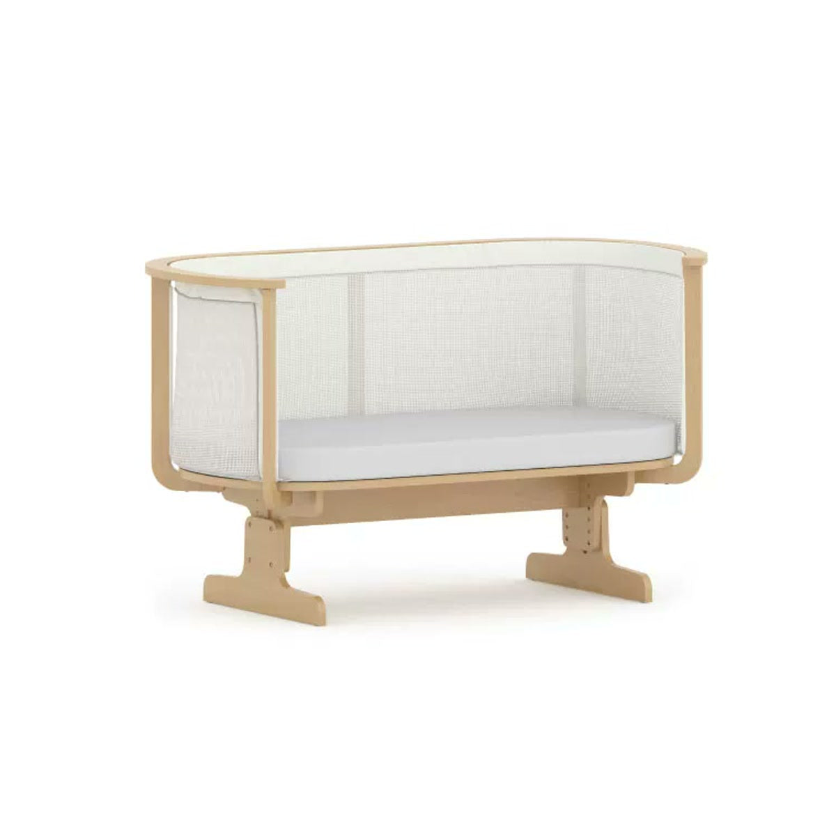 White and natural wood-look Nest bedside bed with mesh sides and I-shaped feet